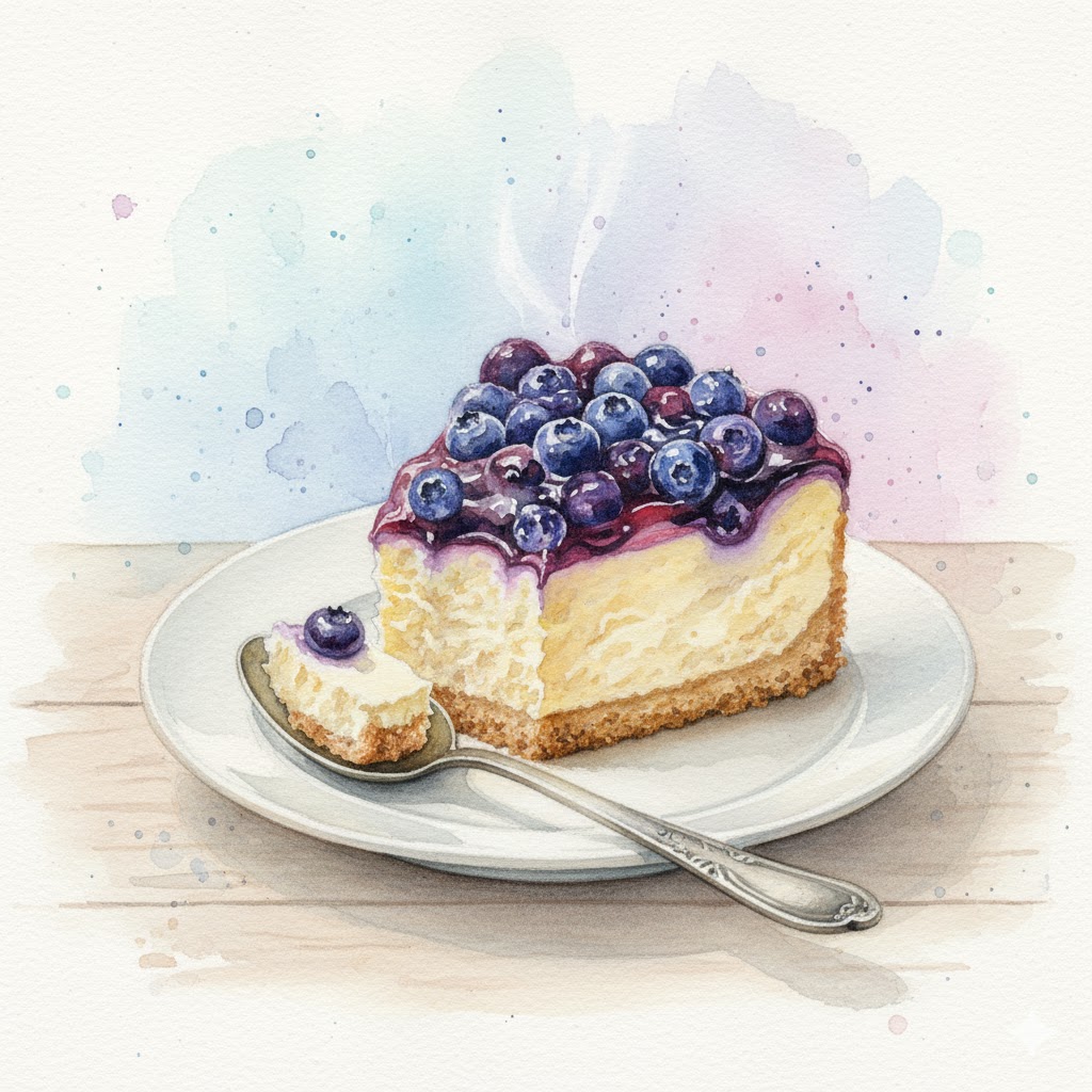 watercolor blueberry cheesecake